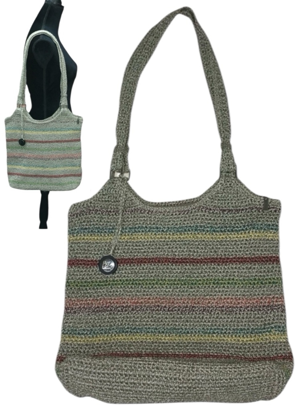THE SAK Belle Crochet Voyager Colorful  Striped Boho Shoulder Beach Tote Bag